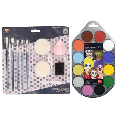 Smiffys kinder schminken set 12-kleuren basic met grimeer gereedschap 10-delig