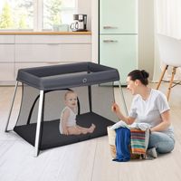 Draagbare Babyreiswieg Opvouwbare Babyspeelplaats met Zacht Wasbaar Matras Zijrits Ontwerp Draagtas 2 In 1 Draagbare Box Grijs