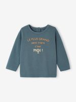 T-shirt met lange mouwen en tekst voor baby's groenblauw - thumbnail