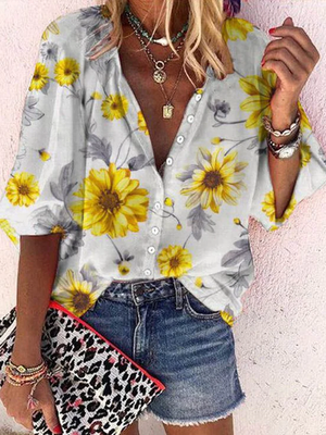 Half Open Collar Vacation Blouse
