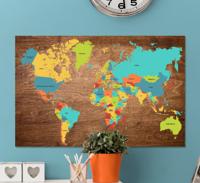 Wereldkaart canvas schilderij Hout textuur