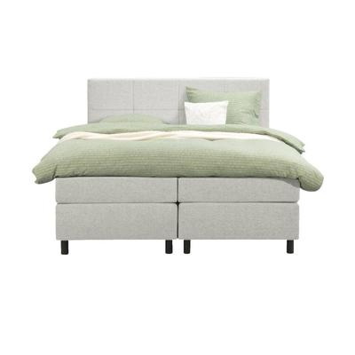 Leen Bakker - Boxspring Liv Geblokt - Ecru - 180x200 Cm - Ronde Poot - Stof - Crème