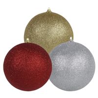 3x stuks grote glitter kerstballen van 18 cm set - Goud - Zilver - Rood - thumbnail