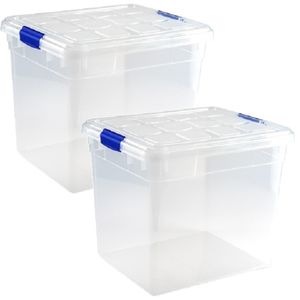 2x Opslagbakken/organizers met deksel 35 liter transparant