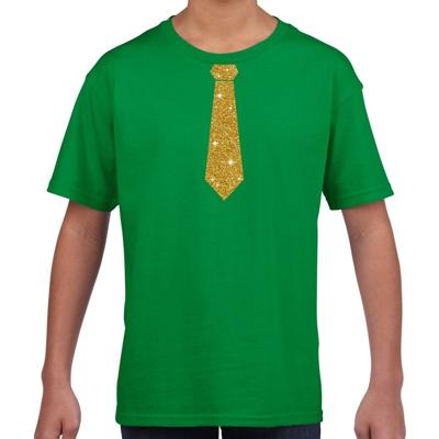 Verkleedkleding t-shirt - groen - met kleine Stropdas - goud glitters - kinderen - carnaval