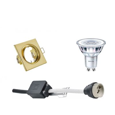LED Spot Set - GU10 Fitting - Inbouw Vierkant - Mat Goud - Kantelbaar 80mm - Philips - CorePro 840 36D - 3.5W - Natuurlijk Wit 4000K