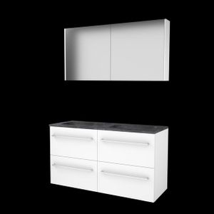 Basic-Line Comfort 46 badkamermeubelset - 120x46cm - met grepen - 4 lades - hardsteen wastafel - 0 kraangaten - Spiegelkast - MDF lak Ice White 1813384