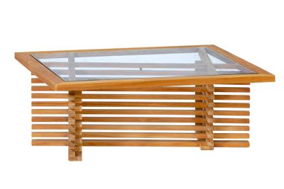 Riverside teak tafel 100x80cm met glasplaat