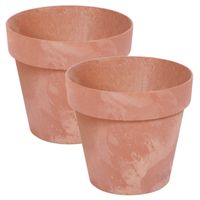 Set van 2x stuks kunststof bloempotten/plantenpotten betonlook 25 cm terracotta - thumbnail