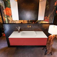 Badkamermeubelset Mondiaz Erin 120 cm met 1 Lade met RIDGE Wastafel Midden Linen Zonder Kraangaten Greeploos Mat Fire