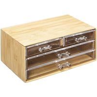 Sieraden/make-up organizer - 4 lades - 24 x 11 cm - rechthoek - bamboe/kunststof - opbergen