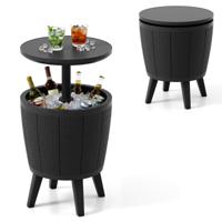 Outdoor Cocktailtafel In Hoogte Verstelbaar met Drankkoeler Voorzien van Opklapbaar Deksel en Afvoerklep Weerbestendige Bijzettafel Zwart - thumbnail