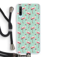 Flamingoprint groen: Huawei P Smart Pro Transparant Hoesje met koord Flamingoprint groen: Huawei P Smart Pro Transparant Hoesje met koord