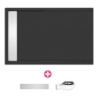 Douchevloer Xenz Easy Tray | 100x90 cm | Incl.Gootcover en Afvoersifon | Acryl | Rechthoek | Zwart mat - thumbnail