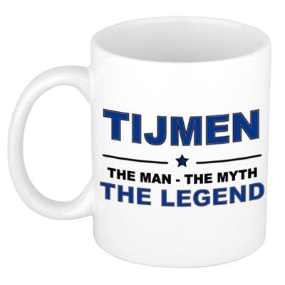 Tijmen cadeau mok - man myth legend - naam koffiemok / beker - wit en blauw - 300 ml