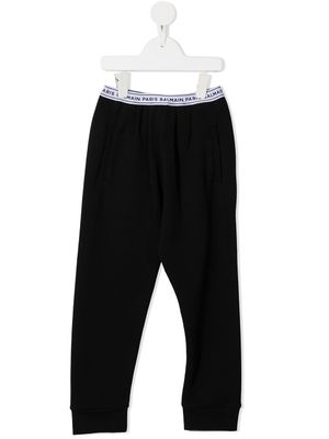 Balmain Kids pantalon de jogging à taille à logo - Noir