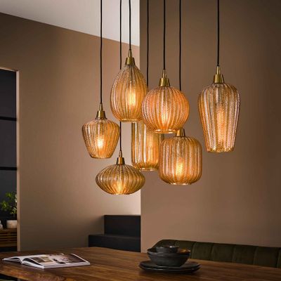 LifestyleFurn Hanglamp 'Malori' 7-lamps, Amber glas