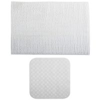 MSV Douche anti-slip mat en droogloop mat - Sevilla badkamer set - rubber/microvezel - wit