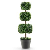 Kunstmatige Buxus Vormboom 75 cm Driedubbele Vierkante Vorm Nep Buxus Plant met Cement Gevulde Plastic Pot voor Thuis Kantoor