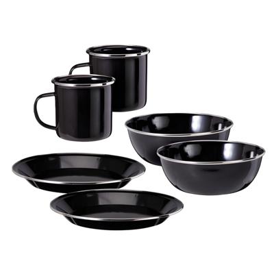 Redcliffs Outdoor serviesset - 6 delig - emaille - zwart/zilver - kamperen/outdoor