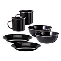 Redcliffs Outdoor serviesset - 6 delig - emaille - zwart/zilver - kamperen/outdoor