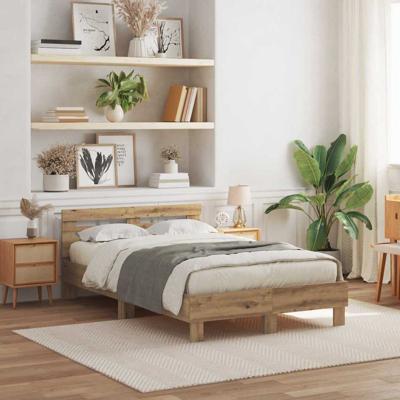Bedframe artisanaal eikenkleurig 135 x 190 cm Bewerkt hout