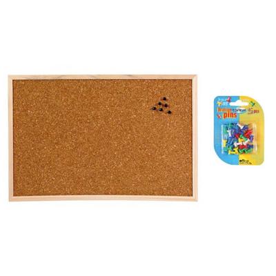 Keuken en kantoor Prikbord - hout - 58 x 39 cm - met 25 gekleurde punt punaises - Kantoor/thuis