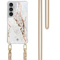 Samsung Galaxy S25 FE hoesje met beige koord - Marmer goud