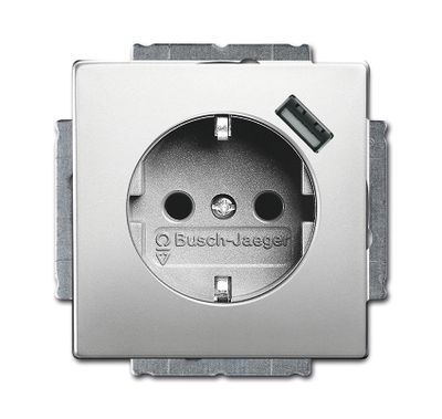 BJ stopcontact met USB lader rvs 2011-0-6166