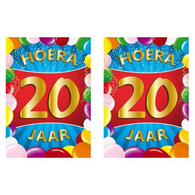 Verjaardag deurposter - 2x - 20 jaar - multi - 59 x 84 cm - leeftijd feestartikelen