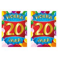Verjaardag deurposter - 2x - 20 jaar - multi - 59 x 84 cm - leeftijd feestartikelen