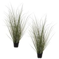 Set van 2x stuks groene duingras Ammophila Arenaria kunstplanten in zwarte kunststof pot 50 cm