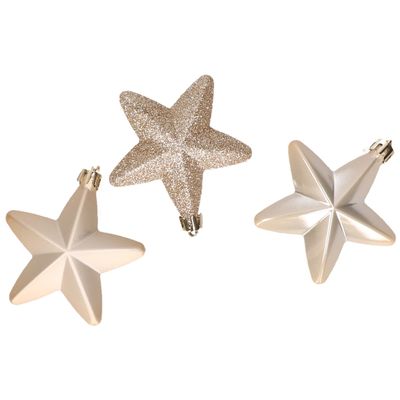 6x stuks kunststof sterren kerstballen 7 cm licht parel/champagne