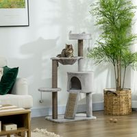 PawHut kattenboom inclusief kattengrot, kattenbed, kattenhangmat en speelgoed 60 cm x 40 cm x 113 cm, lichtgrijs