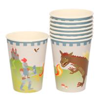 Ridders/draken thema drinkbekers van karton - 8x stuks - 200 ml - Kinder verjaardag feestartikelen