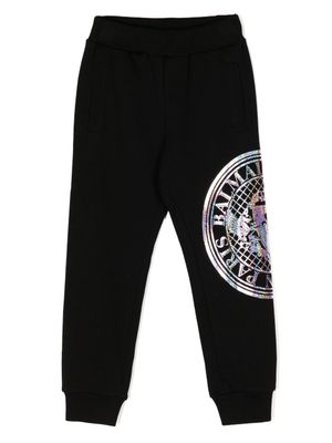 Balmain Kids pantalon élastiqué à logo imprimé - Noir