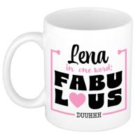 Naam mok Lena - wit - Fabulous - keramiek - 300 ml - cadeau collega beker