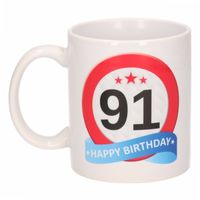 Verjaardag 91 jaar verkeersbord mok / beker   -
