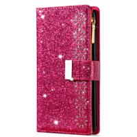 Samsung Galaxy A35 hoesje - Bookcase - Koord - Pasjeshouder - Portemonnee - Glitter - Bloemenpatroon - Kunstleer - Roze