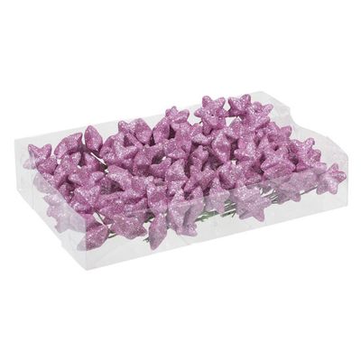 18x Bundeltjes van 6 roze glitter mini sterretjes stekers/instekers 4 cm