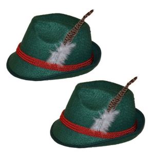 Funny Fashion set van 2x stuks bayern Oktoberfest feesthoedjes groen met veertje