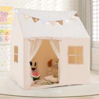 Speeltent voor Kinderen Speelhuisje voor Peuters met Lichtsnoer Vlaggen en Gevoerde Mat Speelhuisje voor Binnen met Gaasgordijnen