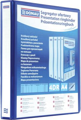 DONAU personaliseerbare ringmap, PP, ft A4, 4 D-ringen van 30 mm, blauw