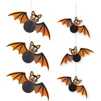 Guirca - Halloween thema hangende vleermuizen decoraties set 6-delig zwart/oranje - thumbnail