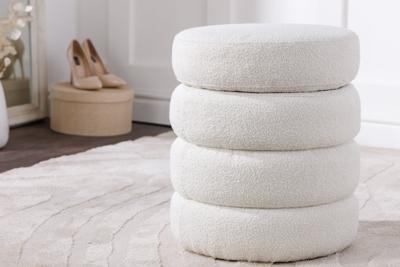 Ronde kruk VOGUE 50cm crèmewit bouclé poef met opbergruimte - 43524