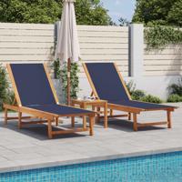 Ligbedden 2 st met tafel massief acaciahout en textileen blauw