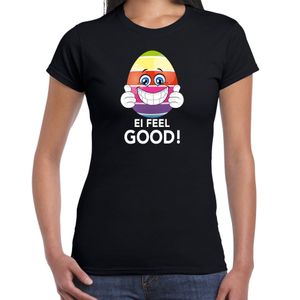 Vrolijk Paasei ei feel good t-shirt zwart voor dames - Paas kleding / outfit