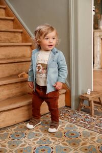 Personaliseerbare denim baby jongens overhemd gebleekte denim