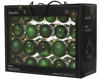 Kerstbalmix glas d7cm 42st dengrn