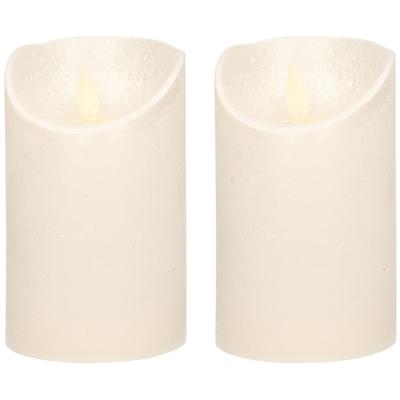 Led kaars/stompkaars - 2x - creme wit - H12,5 x D7,5 cm - wax - warm wit licht - bewegende vlam